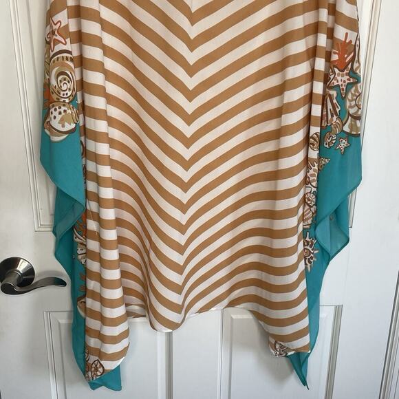 Bob Mackie Wearable Art Women's Caftan Poncho Sz L Seaside Stripes Coastal Boho - Picture 8 of 14